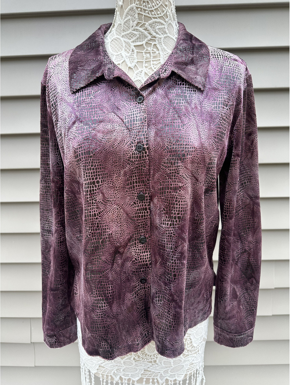 Carole Little Vintage Purple Patterned Button Up Blouse